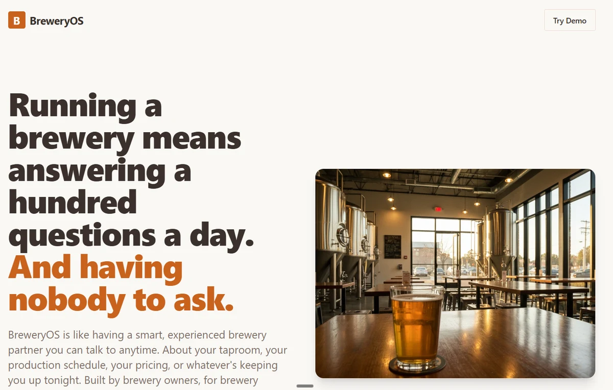 BreweryOS landing page